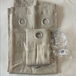 Beige Linen-Look Grommet Curtain Panels - Neutral Window Drapery
